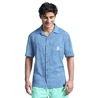 Men's Margaritaville Blue Detroit Tigers Linen Party Button-Up Shirt