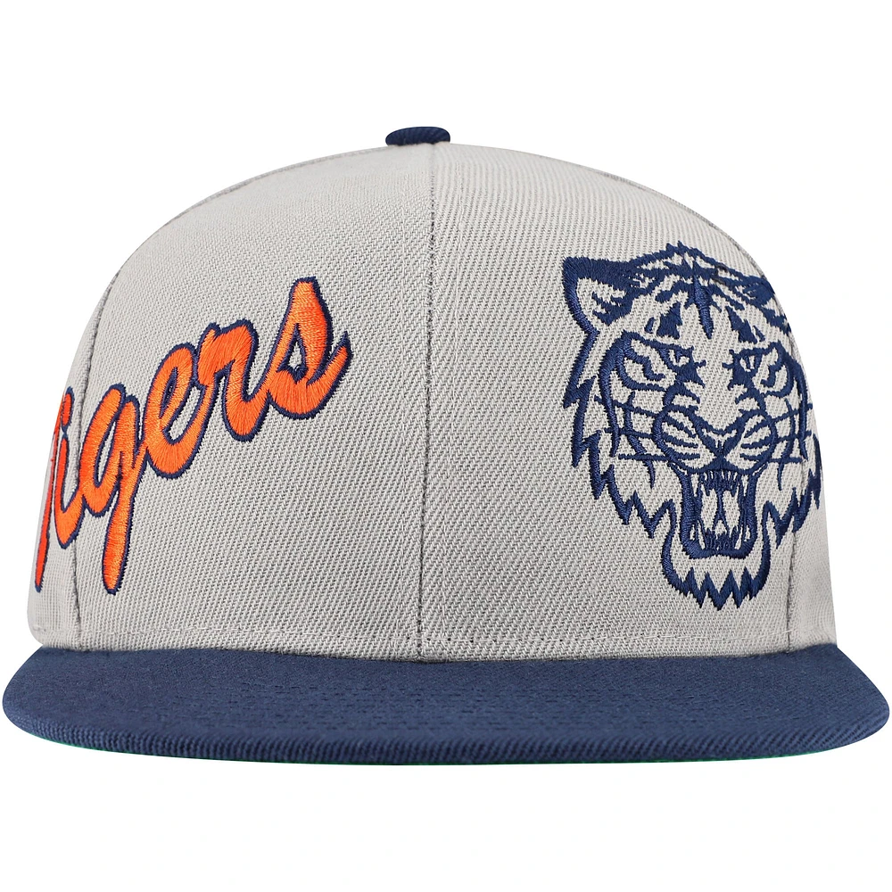 Men's Mitchell & Ness Gray Detroit Tigers Knock Out Panel Snapback Hat