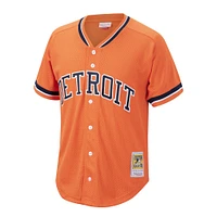 Maillot d'entraînement au bâton boutonné en maille pour homme Mitchell & Ness Kirk Gibson Orange Detroit Tigers Cooperstown Collection