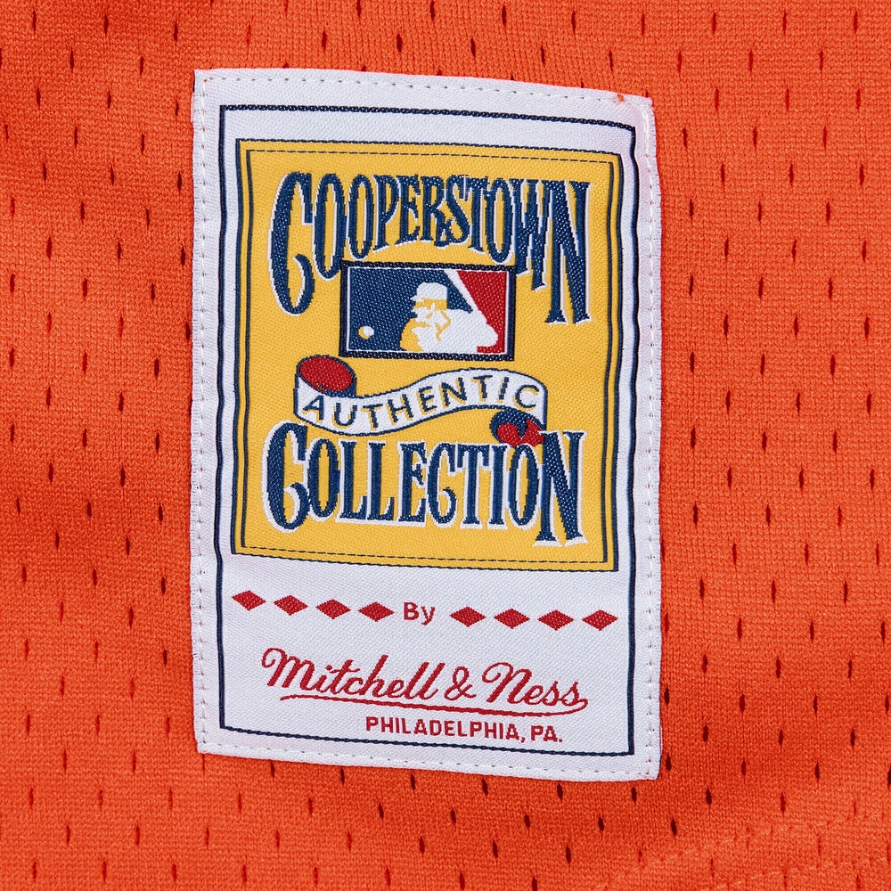 Maillot d'entraînement au bâton boutonné en maille pour homme Mitchell & Ness Kirk Gibson Orange Detroit Tigers Cooperstown Collection