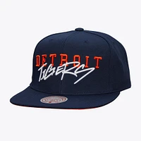 Casquette Snapback avec étiquette de l'équipe des Detroit Tigers de Mitchell & Ness pour hommes, bleu marine