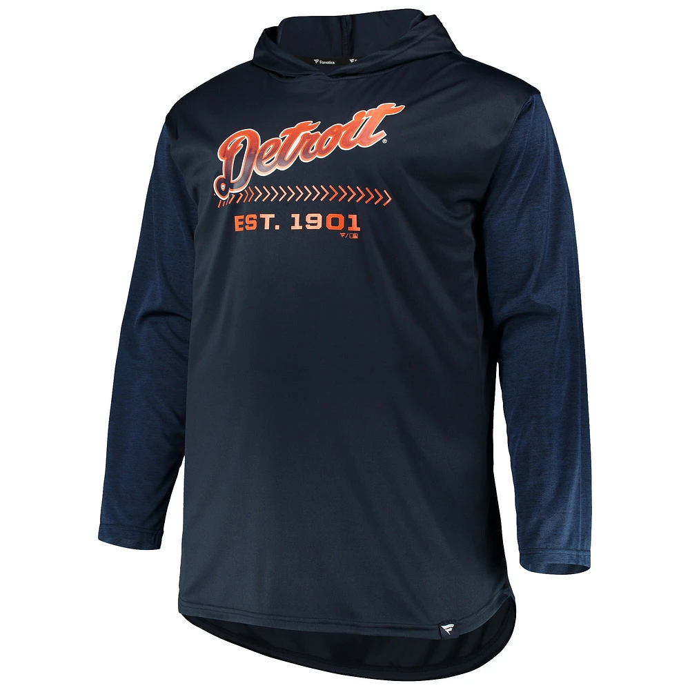 Men's Navy/Heathered Navy Detroit Tigers Big & Tall Wordmark Club Pullover Hoodie