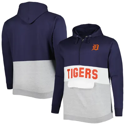 Detroit Tigers Big & Tall Fleece Half-Zip Hoodie - Navy/White