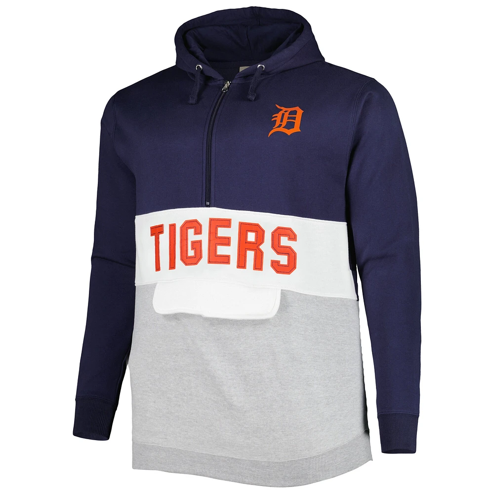 Chandail à capuchon demi-glissière en polaire Big & Tall Detroit Tigers bleu marine/blanc pour homme