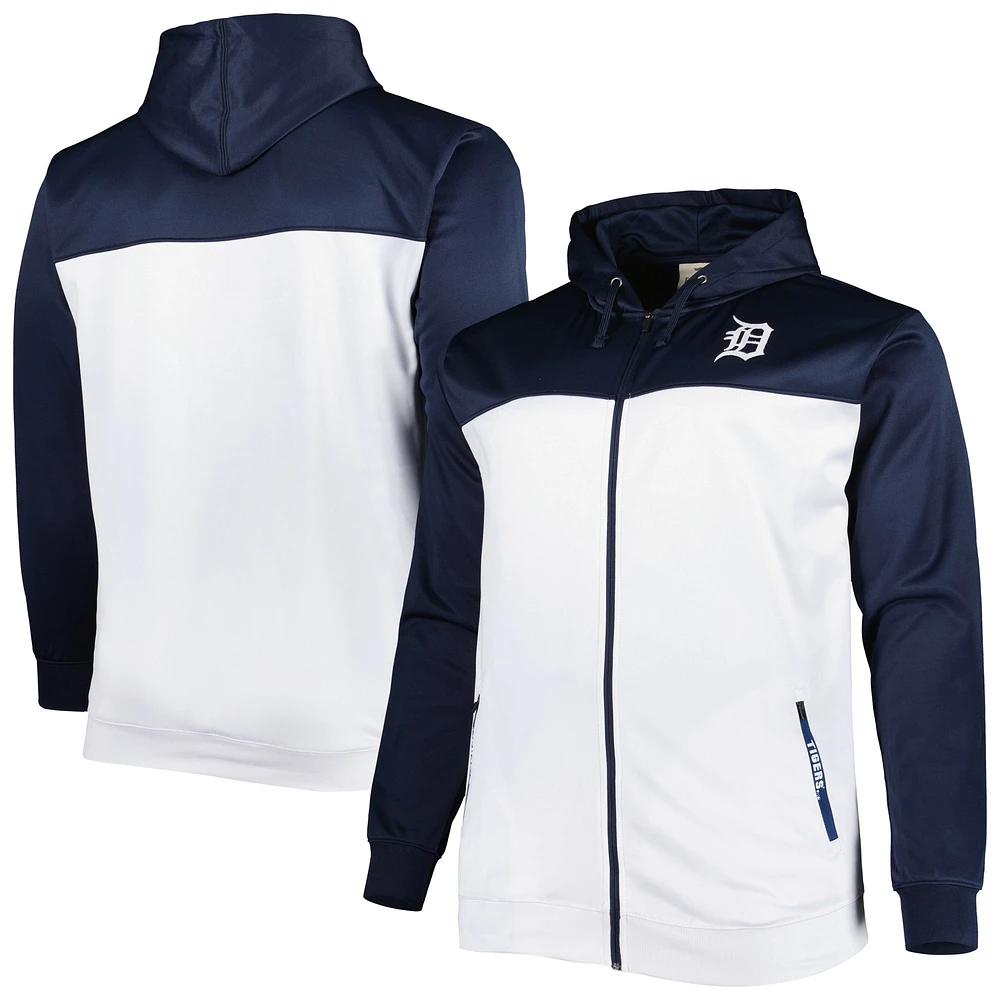 Sweat à capuche et fermeture éclair pour homme Detroit Tigers Big & Tall Yoke bleu marine/blanc