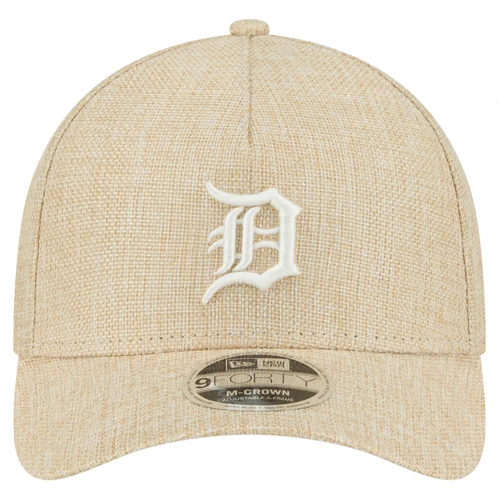 Men's New Era Beige Detroit Tigers Cotton Weave M-Crown A-Frame 9FORTY Adjustable Hat