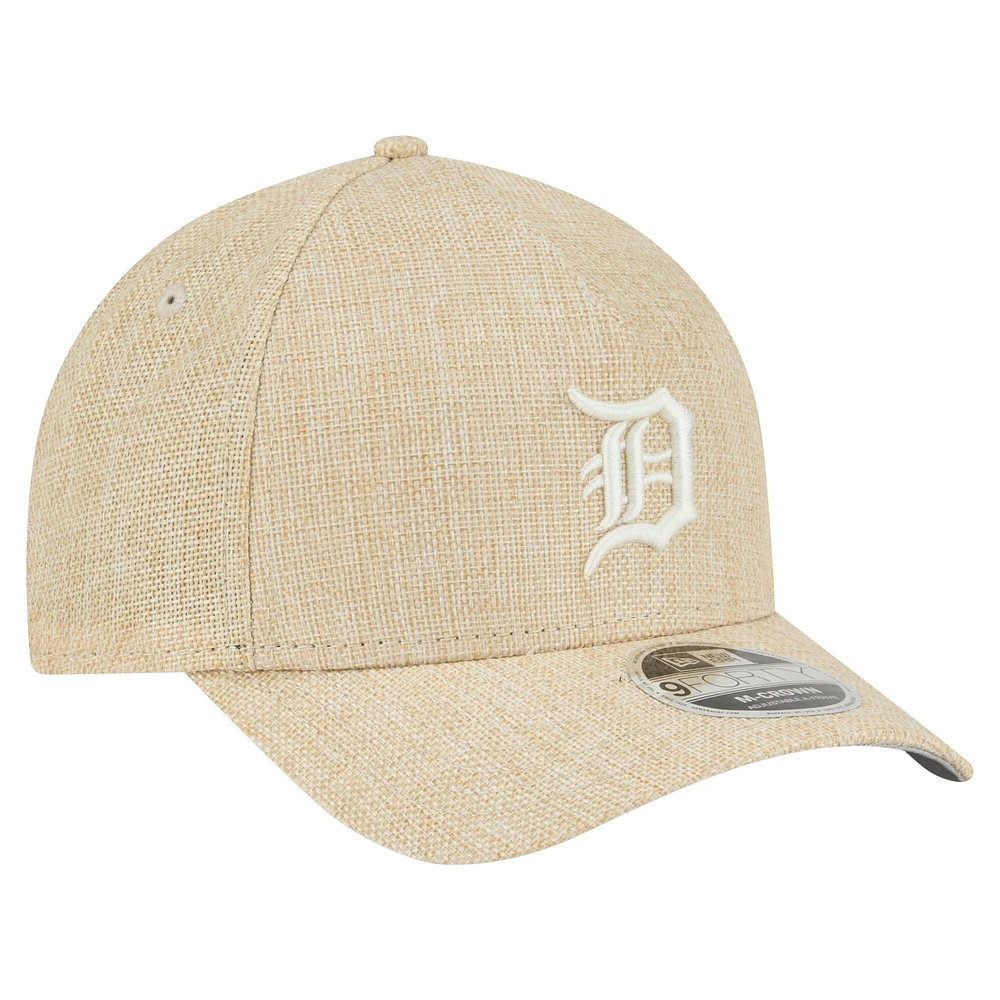 Men's New Era Beige Detroit Tigers Cotton Weave M-Crown A-Frame 9FORTY Adjustable Hat