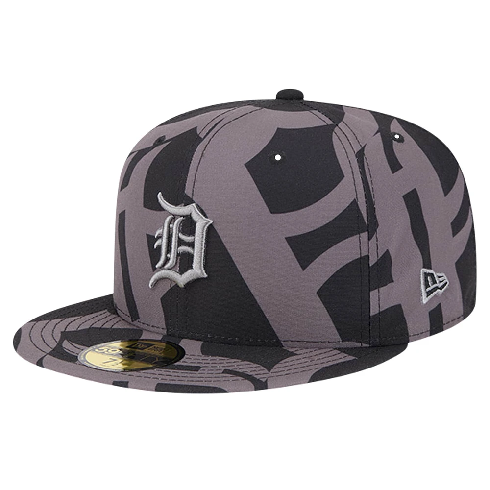 Men's New Era Black Detroit Tigers Logo Fracture 59FIFTY Fitted Hat