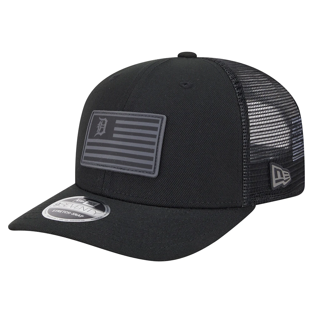 Casquette extensible à bouton-pression New Era 9SEVENTY noire pour homme, motif drapeau ton sur ton des Tigers de Detroit