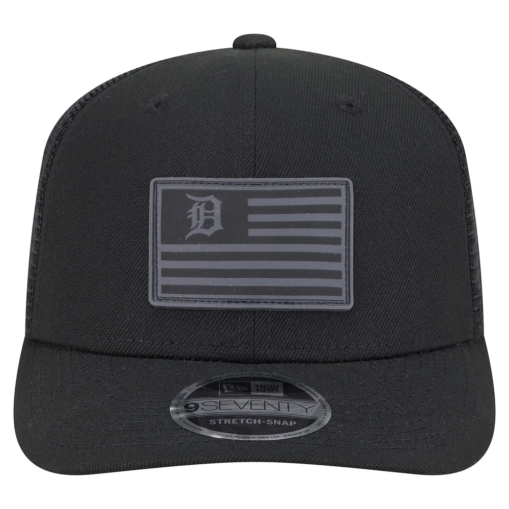 Casquette extensible à bouton-pression New Era 9SEVENTY noire pour homme, motif drapeau ton sur ton des Tigers de Detroit