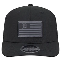 Casquette extensible à bouton-pression New Era 9SEVENTY noire pour homme, motif drapeau ton sur ton des Tigers de Detroit