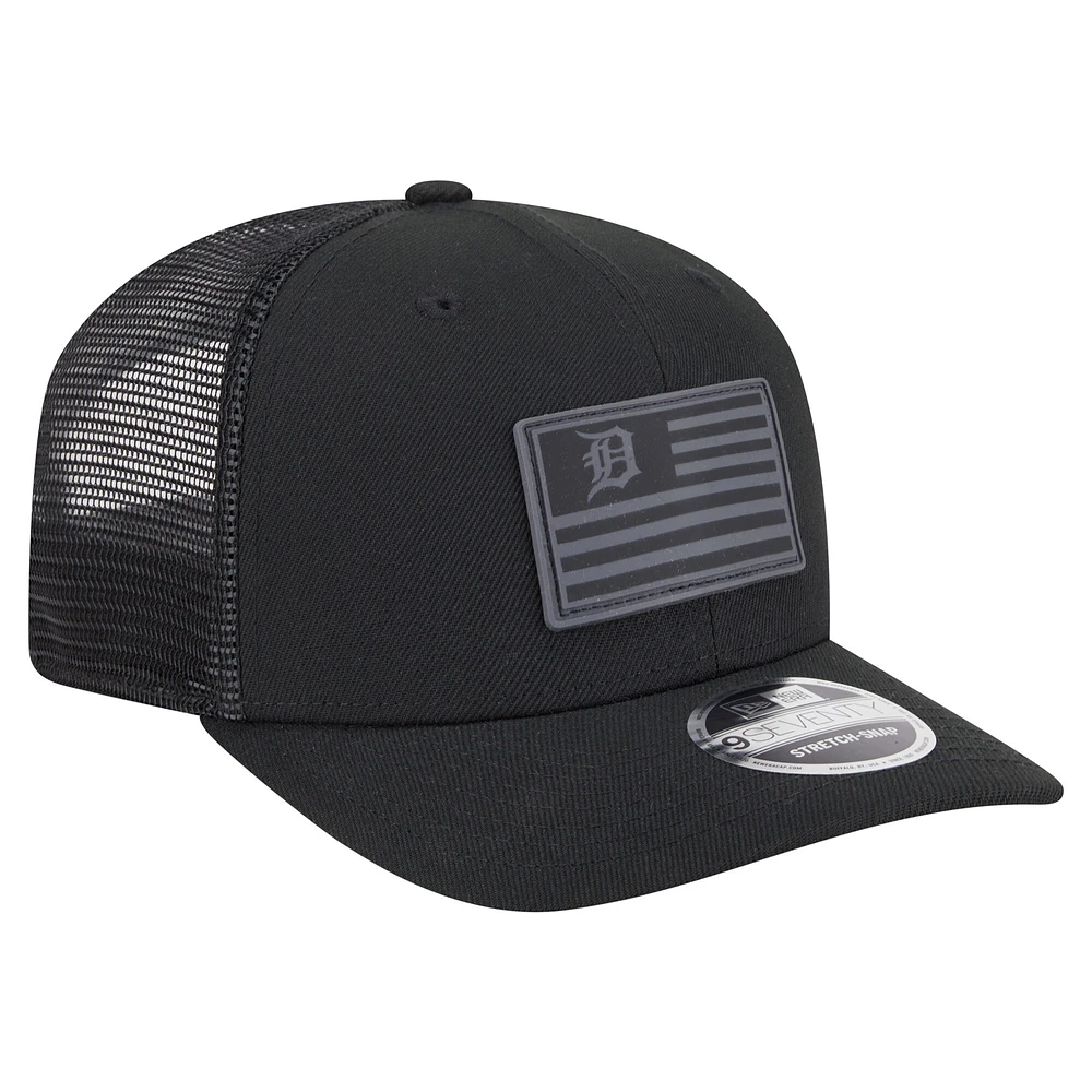 Casquette extensible à bouton-pression New Era 9SEVENTY noire pour homme, motif drapeau ton sur ton des Tigers de Detroit
