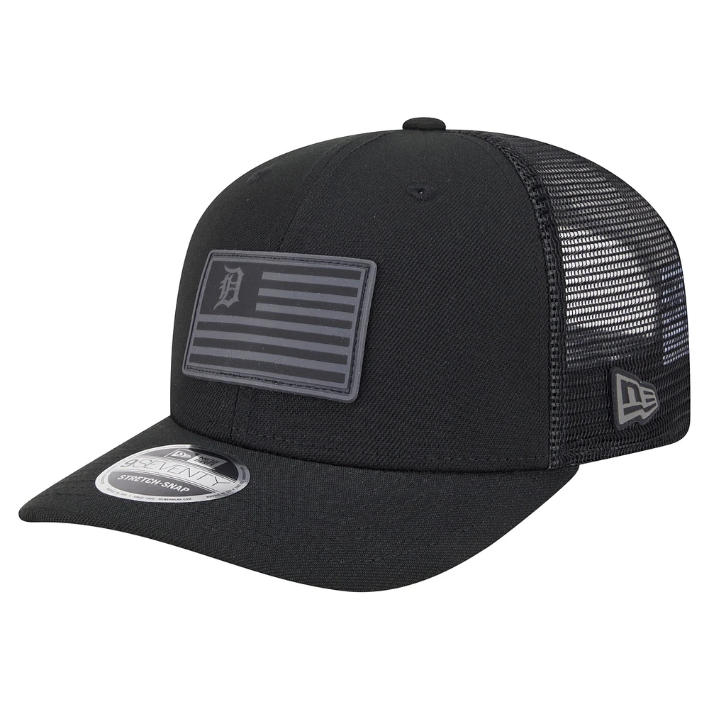 Casquette extensible à bouton-pression New Era 9SEVENTY noire pour homme, motif drapeau ton sur ton des Tigers de Detroit