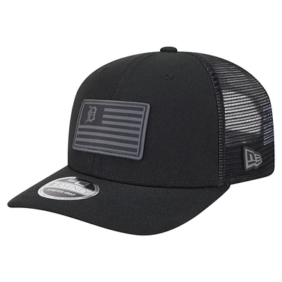 Casquette extensible à bouton-pression New Era 9SEVENTY noire pour homme, motif drapeau ton sur ton des Tigers de Detroit