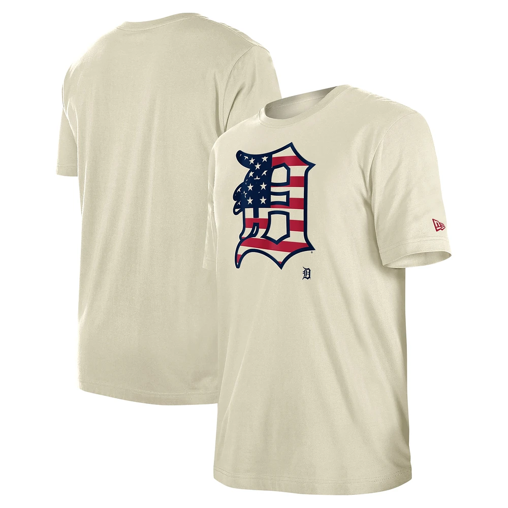 T-shirt crème avec drapeau américain des Detroit Tigers New Era pour hommes