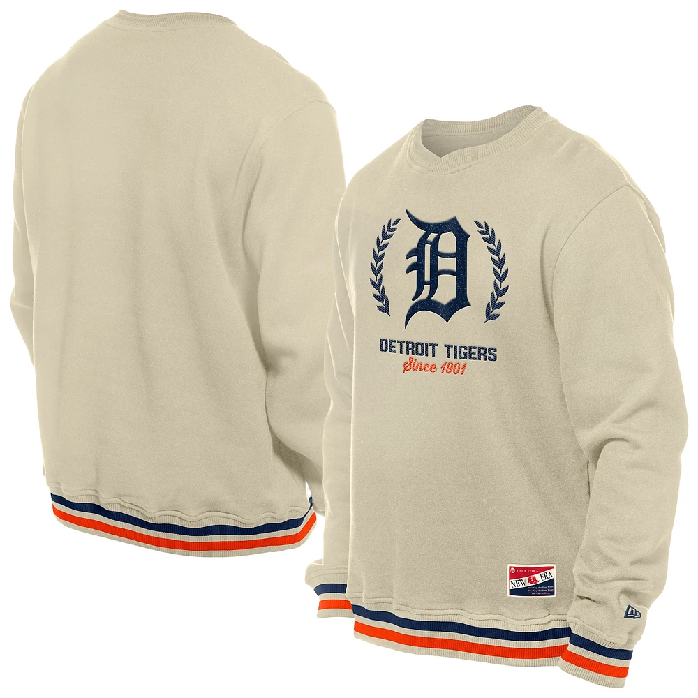 Men's New Era Cream Detroit Tigers Throwback Pullover Sweatshirt