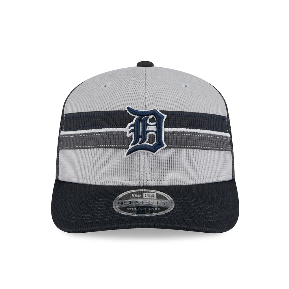 Men's New Era Gray/Navy Detroit Tigers 2025 Batting Practice 9SEVENTY Stretch-Snap Trucker Hat