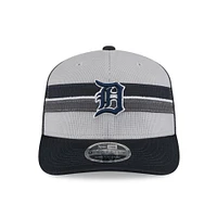 Men's New Era Gray/Navy Detroit Tigers 2025 Batting Practice 9SEVENTY Stretch-Snap Trucker Hat