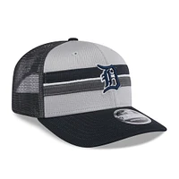 Men's New Era Gray/Navy Detroit Tigers 2025 Batting Practice 9SEVENTY Stretch-Snap Trucker Hat