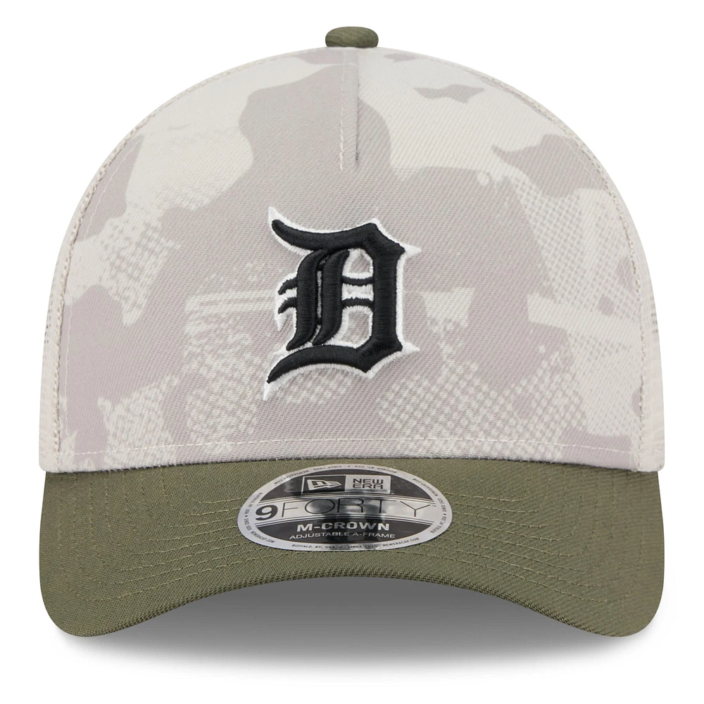 Men's New Era Light Beige/Olive Detroit Tigers 2025 Armed Forces Day 9FORTY M-Crown A-Frame Adjustable Hat