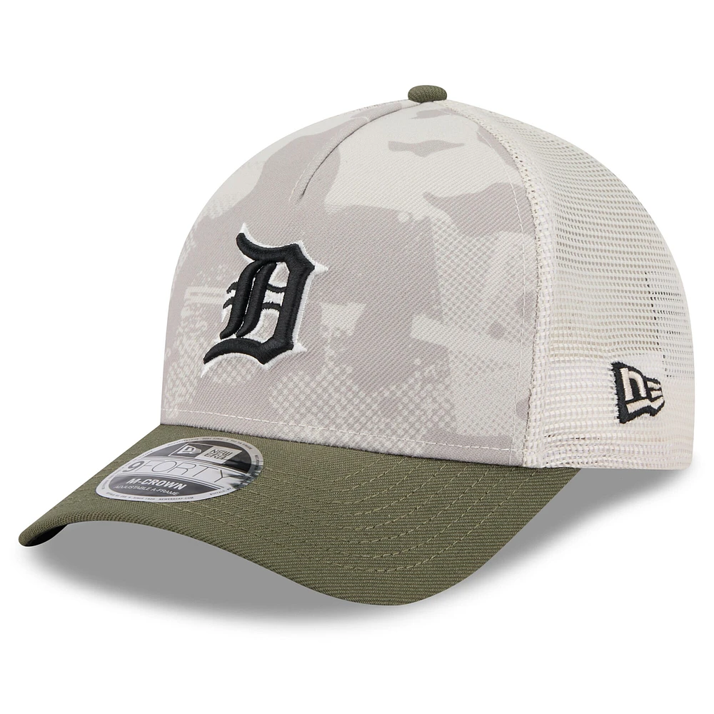 Men's New Era Light Beige/Olive Detroit Tigers 2025 Armed Forces Day 9FORTY M-Crown A-Frame Adjustable Hat