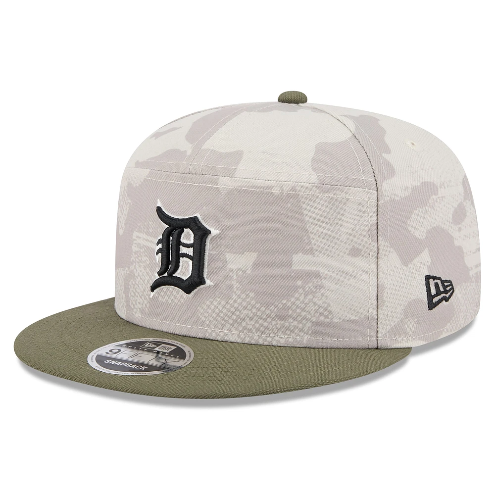 Men's New Era Light Beige/Olive Detroit Tigers 2025 Armed Forces Day Split Panel 9FIFTY Snapback Hat