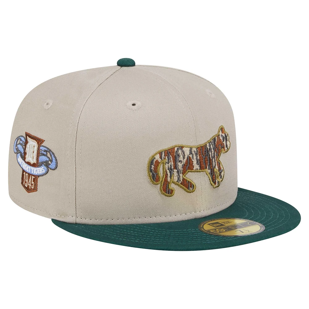 Men's New Era Natural/Hunter Green Detroit Tigers  Lifestyle Tree Bark Fill 59FIFTY Fitted Hat