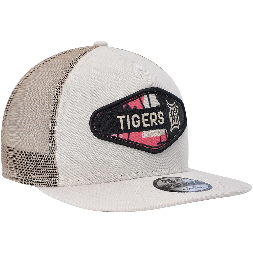 New Era Natural Detroit Tigers Retro Beachin' Patch A-Frame Trucker 9FIFTY Snapback Casquette pour homme