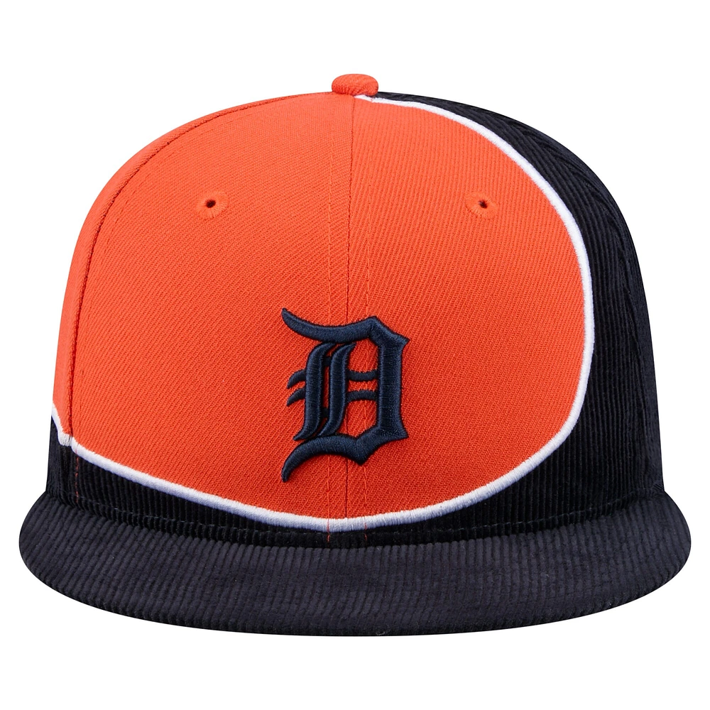 Men's New Era Navy/Orange Detroit Tigers Retro Split Corduroy Snapback Hat