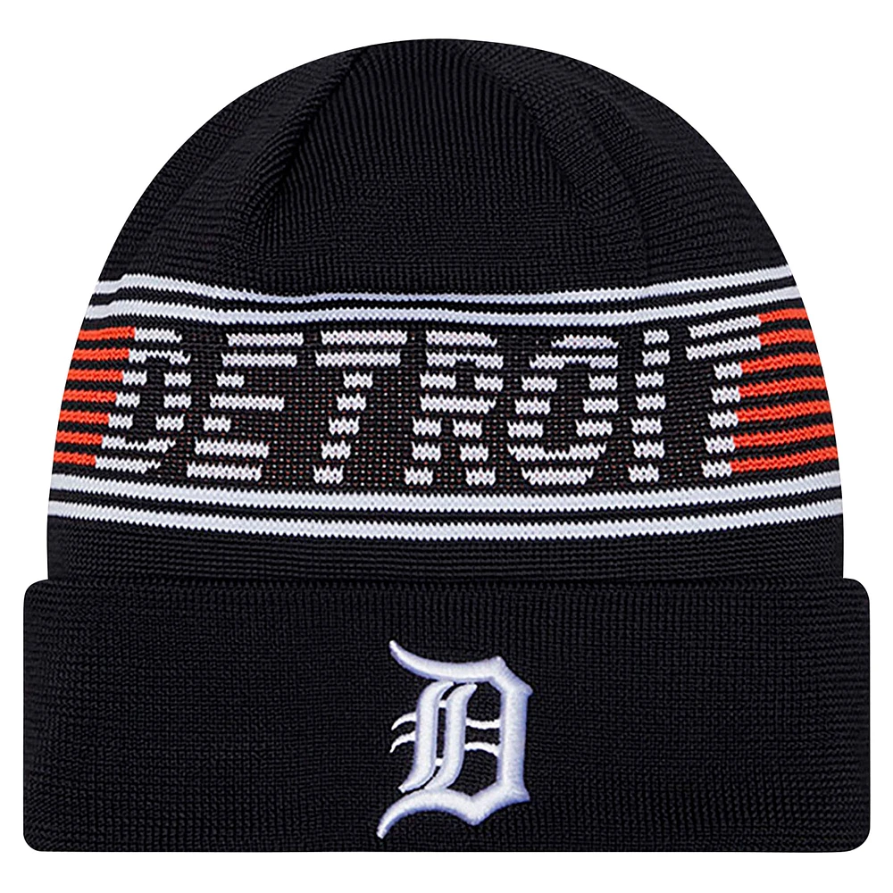 Bonnet en tricot à revers bleu marine Detroit Tigers Authentic Collection New Era pour homme