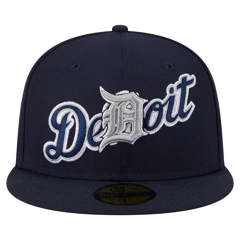 Casquette ajustée Detroit Tigers Overlap 59FIFTY de New Era pour homme, bleu marine