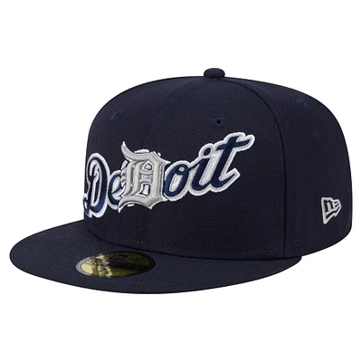 Casquette ajustée Detroit Tigers Overlap 59FIFTY de New Era pour homme, bleu marine