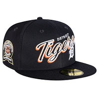 Men's New Era Navy Detroit Tigers Script Sided 59FIFTY Fitted Hat