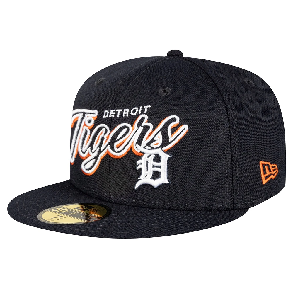 Men's New Era Navy Detroit Tigers Script Sided 59FIFTY Fitted Hat