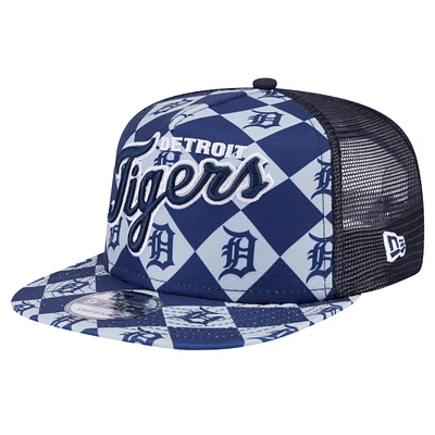 Men's New Era Navy Detroit Tigers Seeing Diamonds A-Frame Trucker 9FIFTY Snapback Hat