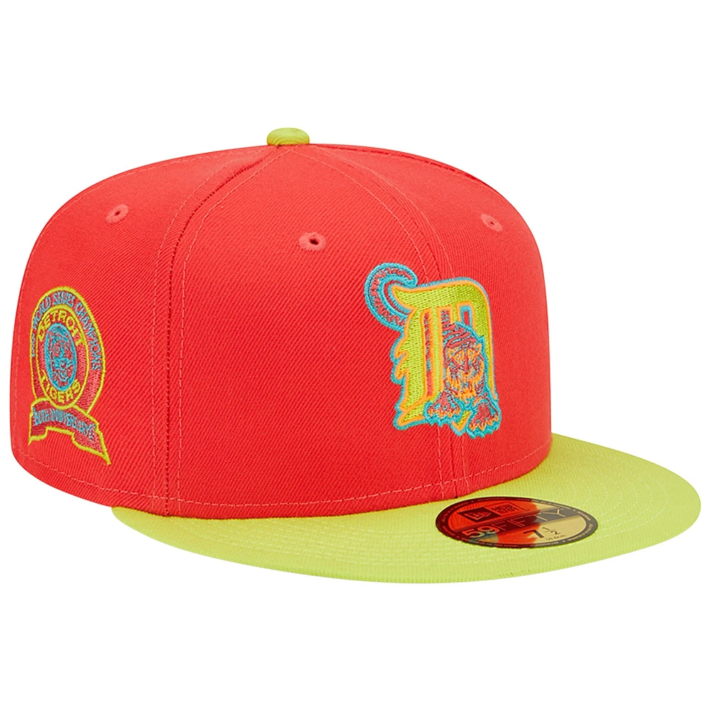 Casquette ajustée 59FIFTY pour homme New Era Red/Neon Green Detroit Tigers 1968 World Series Champions Lava Highlighter Combo