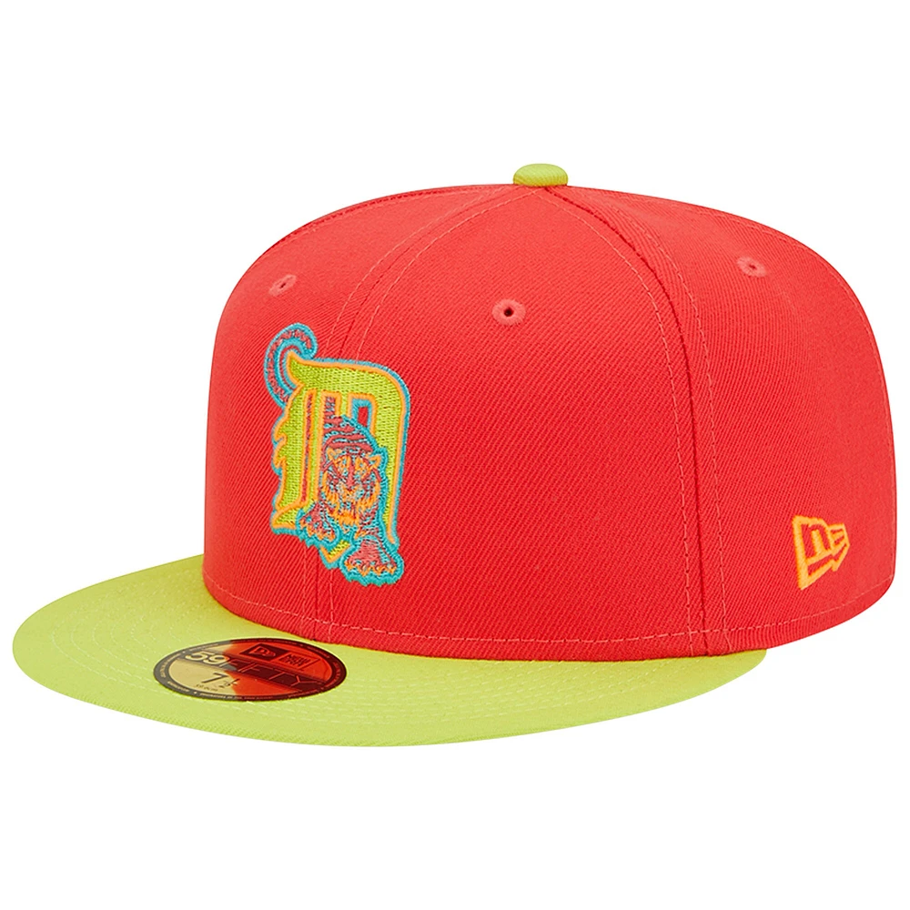 Casquette ajustée 59FIFTY pour homme New Era Red/Neon Green Detroit Tigers 1968 World Series Champions Lava Highlighter Combo