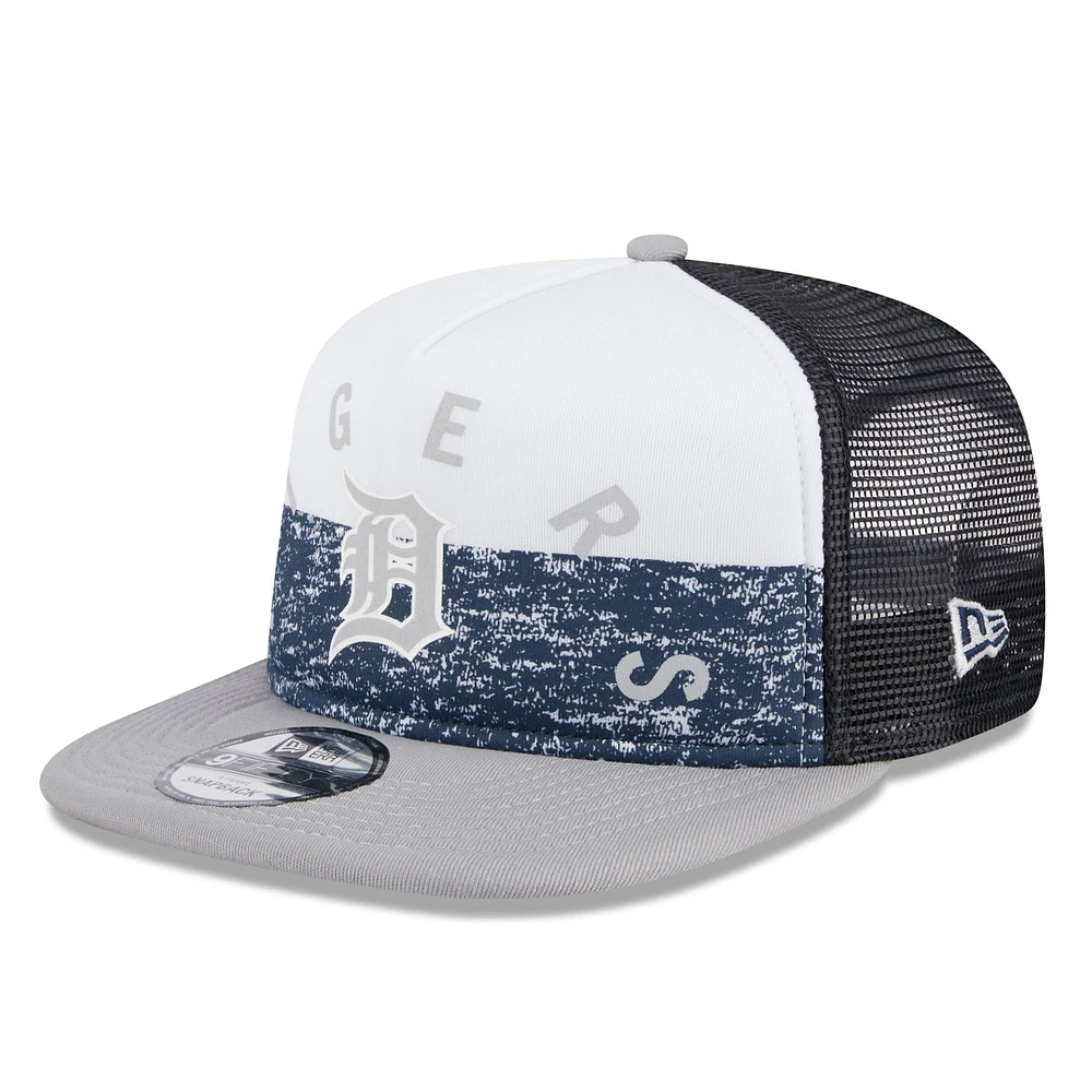 Casquette Trucker 9FIFTY Snapback en mousse sur le devant en mousse de l'équipe des Detroit Tigers New Era pour hommes, blanc/gris