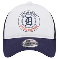 Men's New Era White/Navy Detroit Tigers Spring Training Circle Foam A-Frame 9FORTY Trucker Adjustable Hat