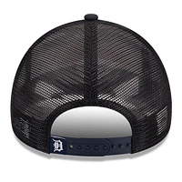 Men's New Era White/Navy Detroit Tigers Stacked A-Frame Trucker 9FORTY Adjustable Hat