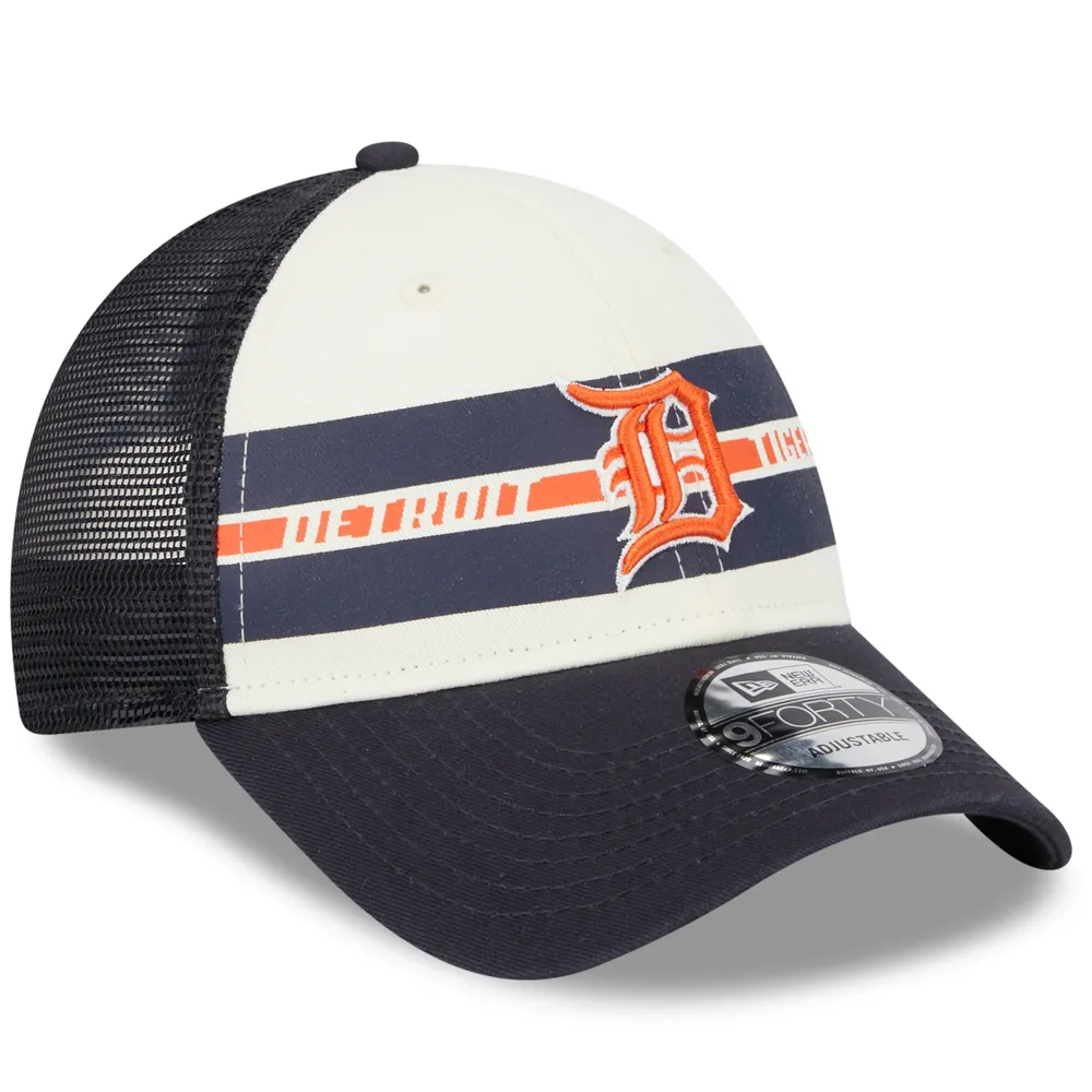 Casquette New Era Detroit Tigers Team Stripe Trucker 9FORTY Snapback pour homme, blanc/bleu marine