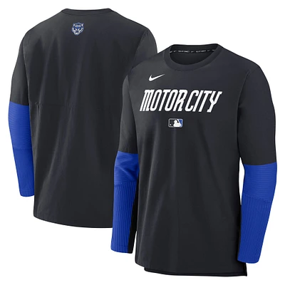 Men's Nike  Black Detroit Tigers Authentic Collection City Connect Lightweight Player Tri-Blend Performance Long Sleeve T-Shirt