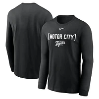 T-shirt à manches longues Nike noir pour homme avec surnom local des Detroit Tigers