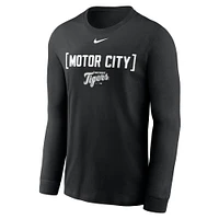 T-shirt à manches longues Nike noir pour homme avec surnom local des Detroit Tigers