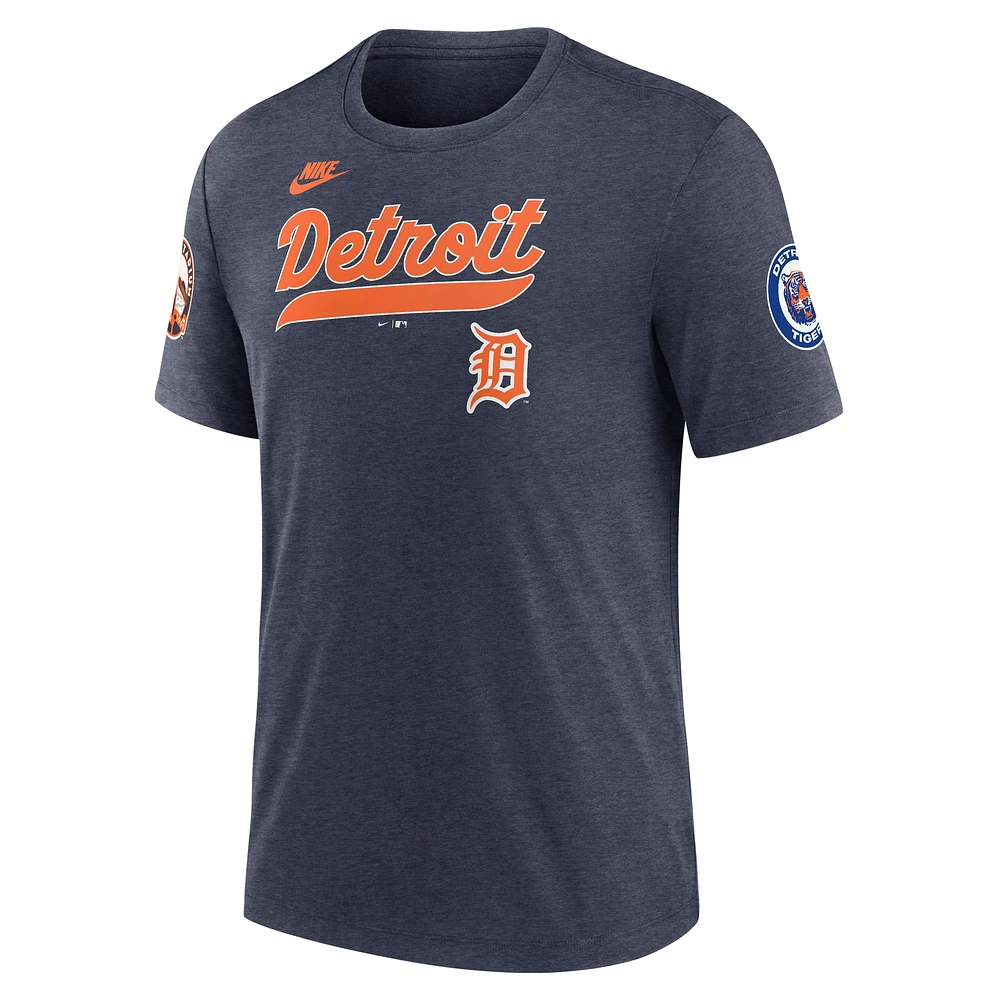 T-shirt Nike bleu marine chiné pour homme Detroit Tigers Cooperstown Collection Eras Tri-Blend