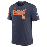 T-shirt Nike bleu marine chiné pour homme Detroit Tigers Cooperstown Collection Eras Tri-Blend