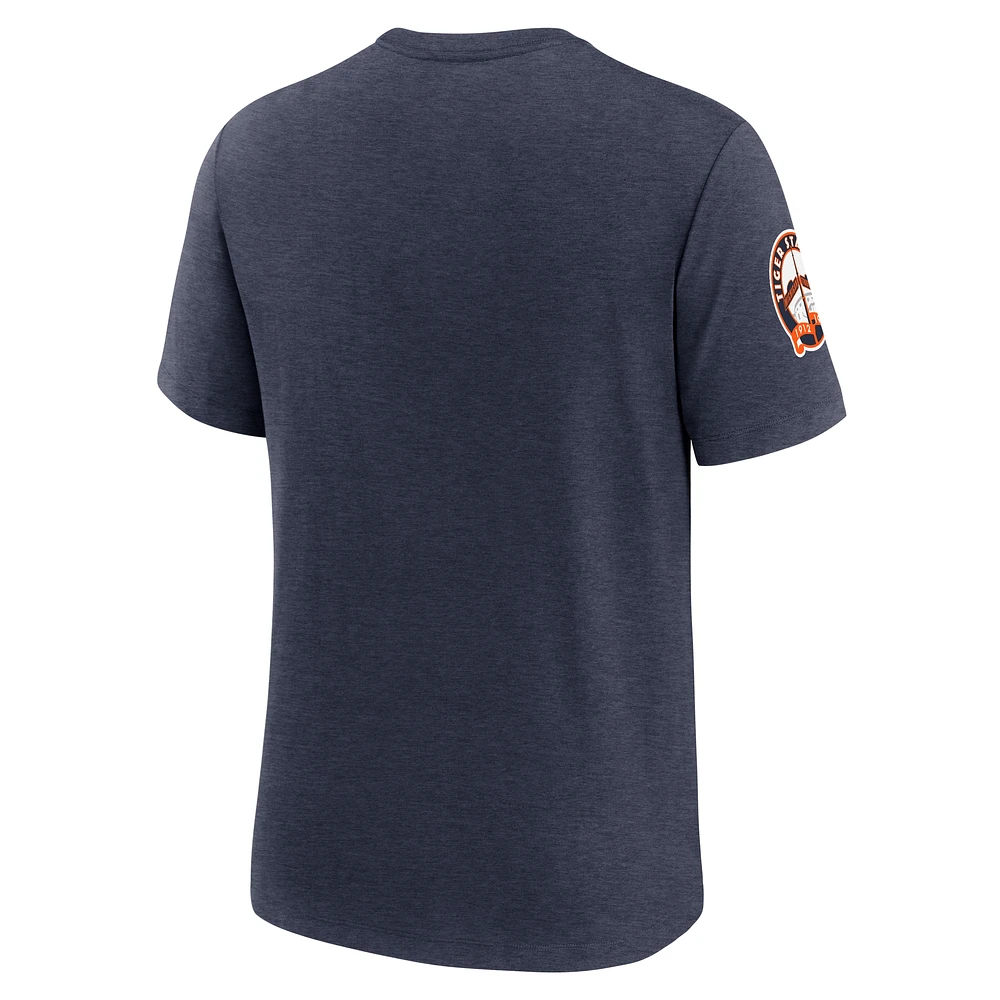 T-shirt Nike bleu marine chiné pour homme Detroit Tigers Cooperstown Collection Eras Tri-Blend