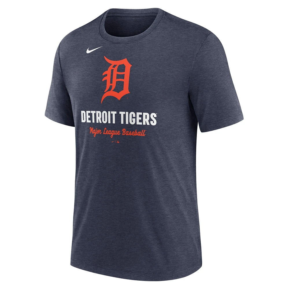 T-shirt Nike bleu marine chiné pour homme avec logo des Detroit Tigers