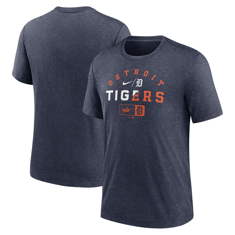 T-shirt à trois mélanges Slash pour homme Nike Heather Navy Detroit Tigers Rewind Review