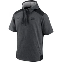 Chandail à capuchon manches courtes avec fermeture glissière quart de Nike pour homme Heathered Charcoal Detroit Tigers Authentic Collection Flux Performance